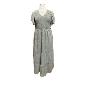 Dress Smock Top Tiered Layered‎ Green Dot Flutter Short Sleeve Fairy Size XLarge